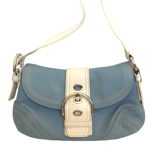 Coach Handbags - Coach Soho Blue & White Leather Soho Flap Buckle Small Shoulder Bag